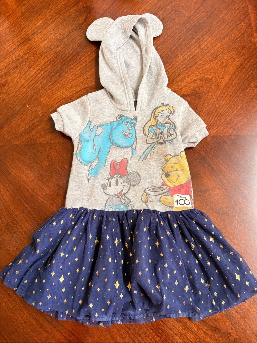 Disney Navy and White Hooded Dress with Ear Detail XS 4-5 100 yr anniversary